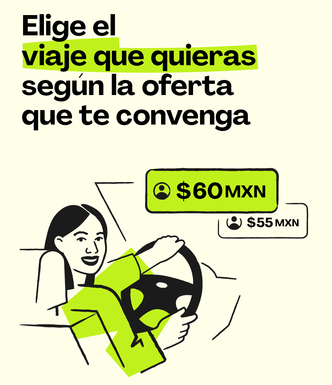 Conductora eligiendo la oferta de viaje que le conviene