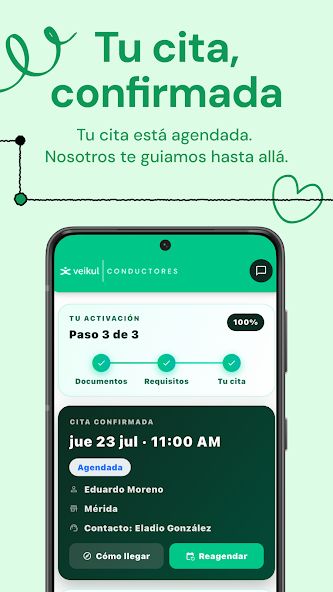 Cita de activación confirmada en la app Veikul